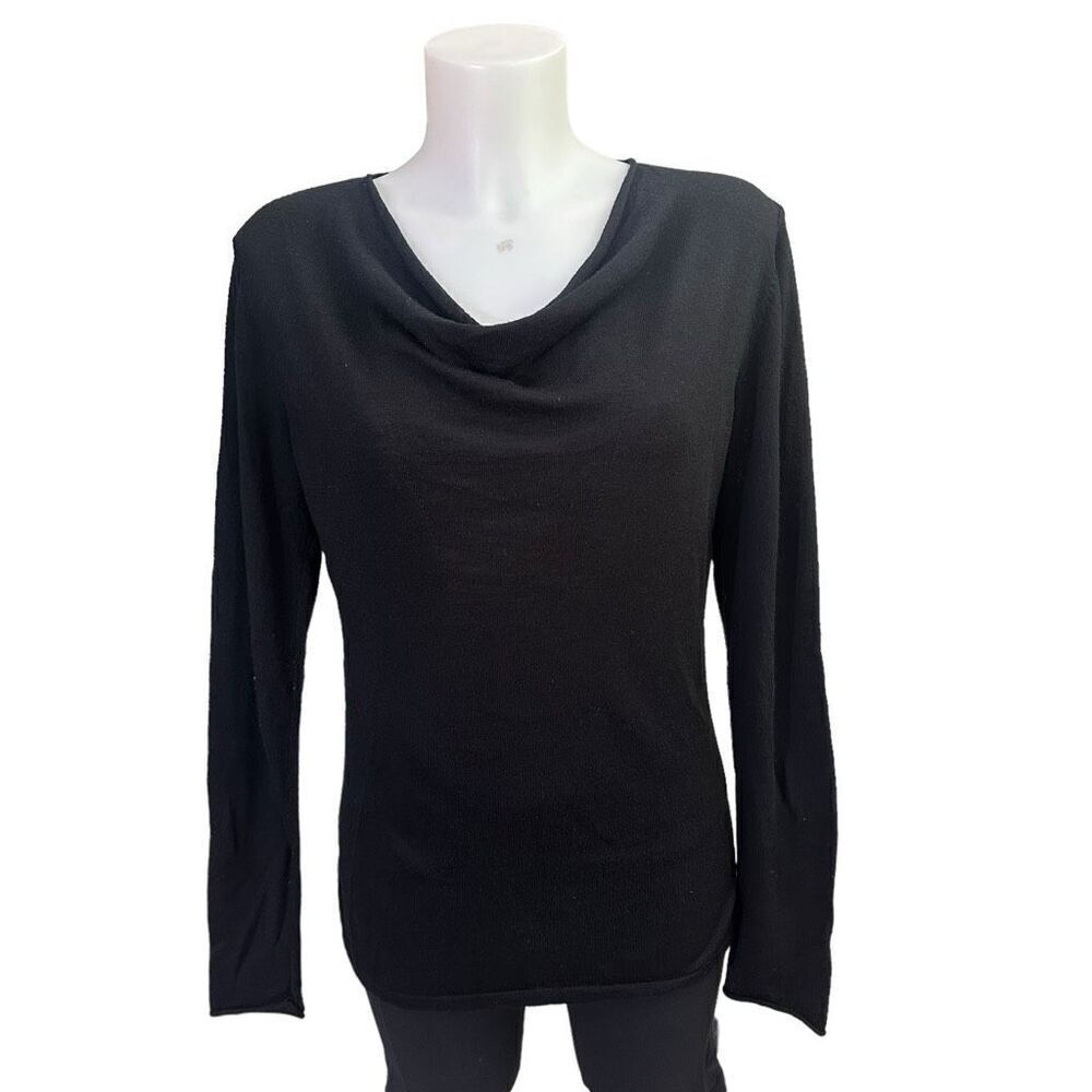 Fortè Cashmere Black Drape Neck Cashmere Sweater size Large‎ Lightweight